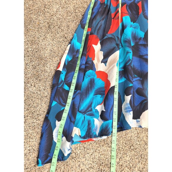ANTONIO MELANI SILK FLORAL PRINT ROUGE & PERSIAN BLUE Size 8 - Picture 8 of 9